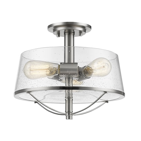 Mariner 3 Light Semi Flush Mount, Brushed Nickel And Clear Seedy